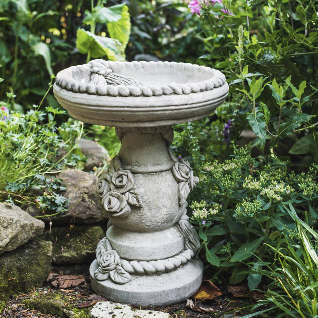 B&Q Rose and Rope Design Stone Birdbath