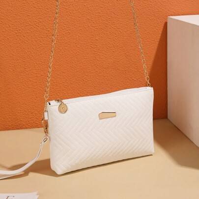 Shein Mini PU Wavy Textured Solid Color Shoulder Handbag With Chain Strap