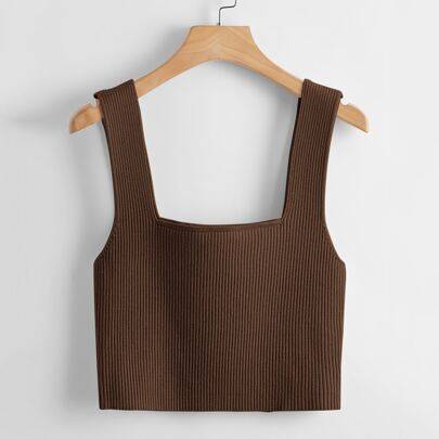 Shein Flirla Solid Ribbed Knit Top