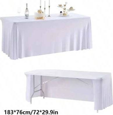 Shein Open Front 1pc Polyester Milk Silk Elastic Rectangular Tablecloth