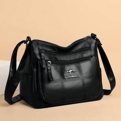 Shein Multilayer Soft Leather Handbag - Large Capacity