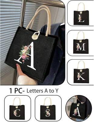 Shein Monogram Pattern Handbag - Pink Flower Print