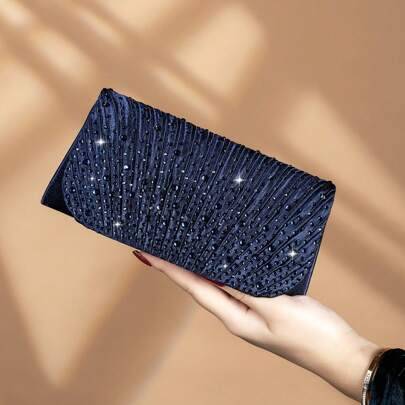 Shein Glamorous Rhinestone Decorated Chain Strap Handbag - Magnetic Closure