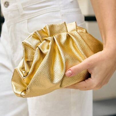 Shein Metallic Litchi Embossed Ruched Bag