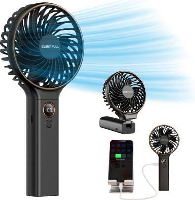 Shein Handheld Fan Portable 6-Speed LED Display Screen