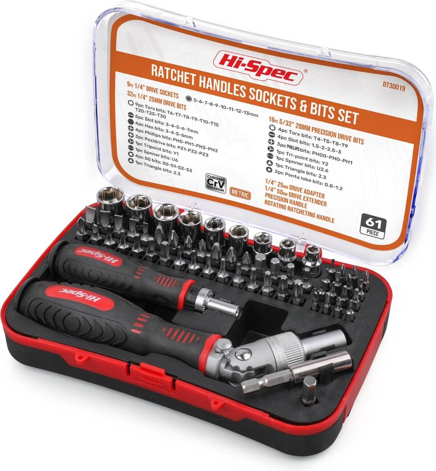 Hi-Spec Rachet Set 1/4 Hex Multi Bit 61pc Bit Screwdriver