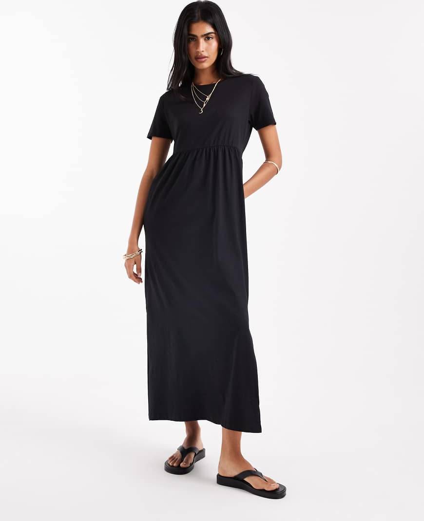 Threadbare Midikjole Med Korte Ærmer - Sort