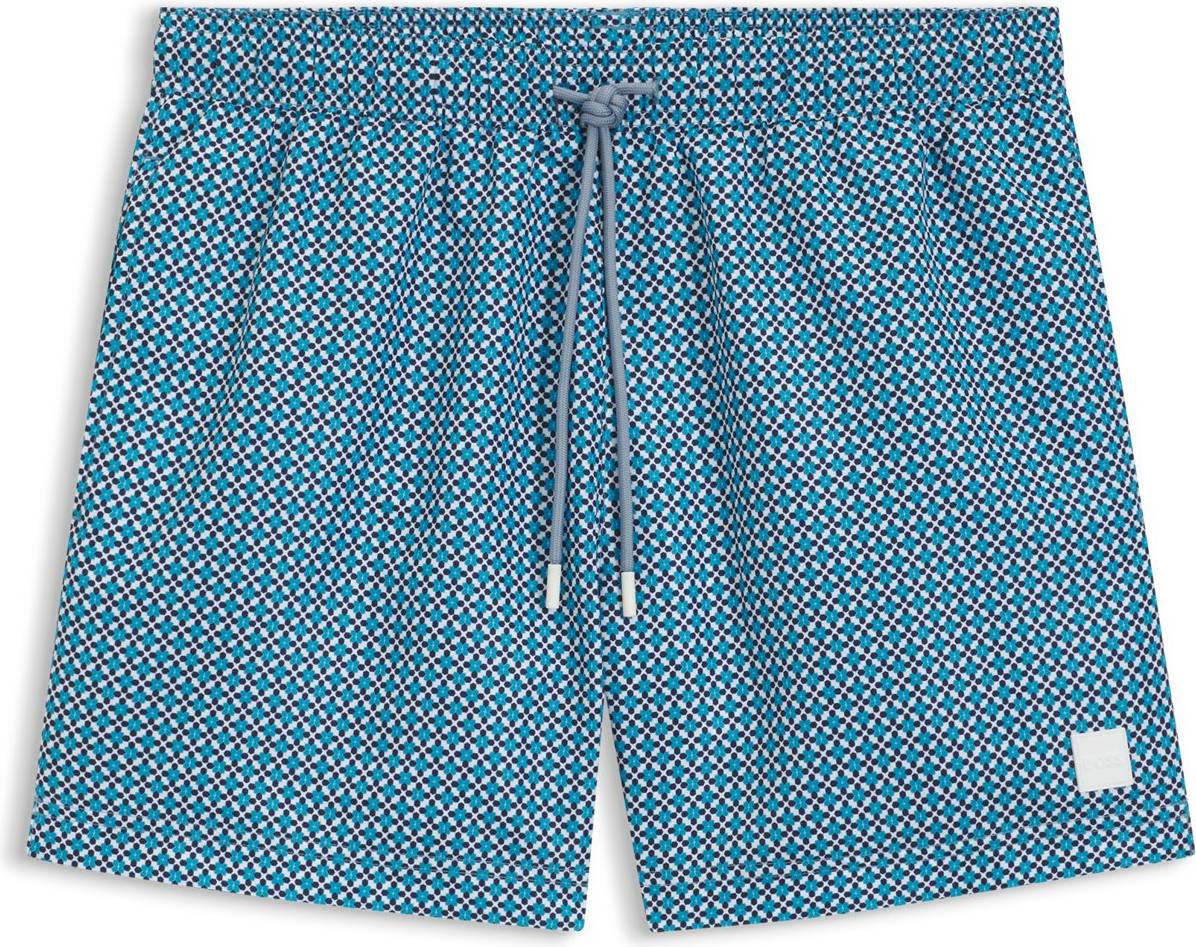 BOSS Drawstring Geometric Print Swim Shorts - Light Blue