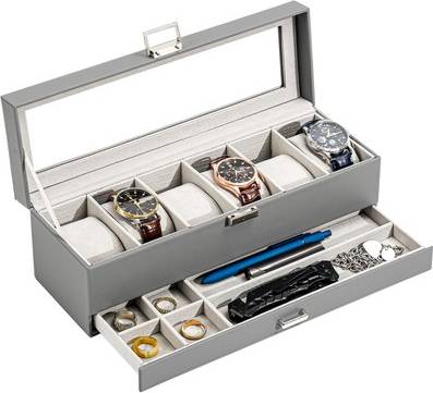 Procase Watch Box For Men 6 Slot Watch Display Case With Drawer