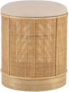 Beige Velvet And Rattan Pouf