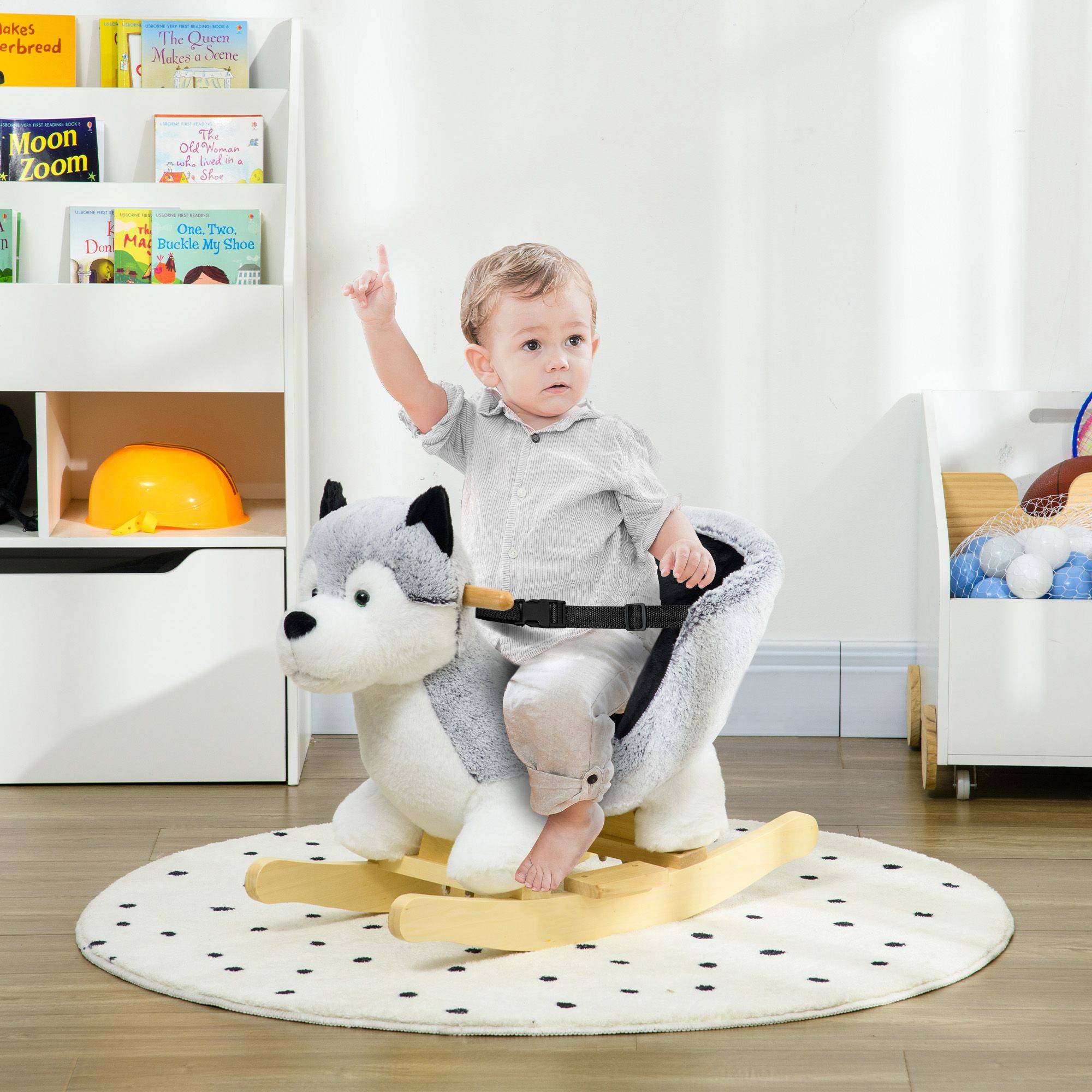 Homcom Baby Rocking Horse Husky-Shaped Plush Wooden Child Rocking Animal