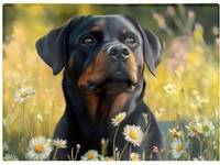Warren Reed Rottweiler In A Summer Meadow Multi One Size Chopping Board