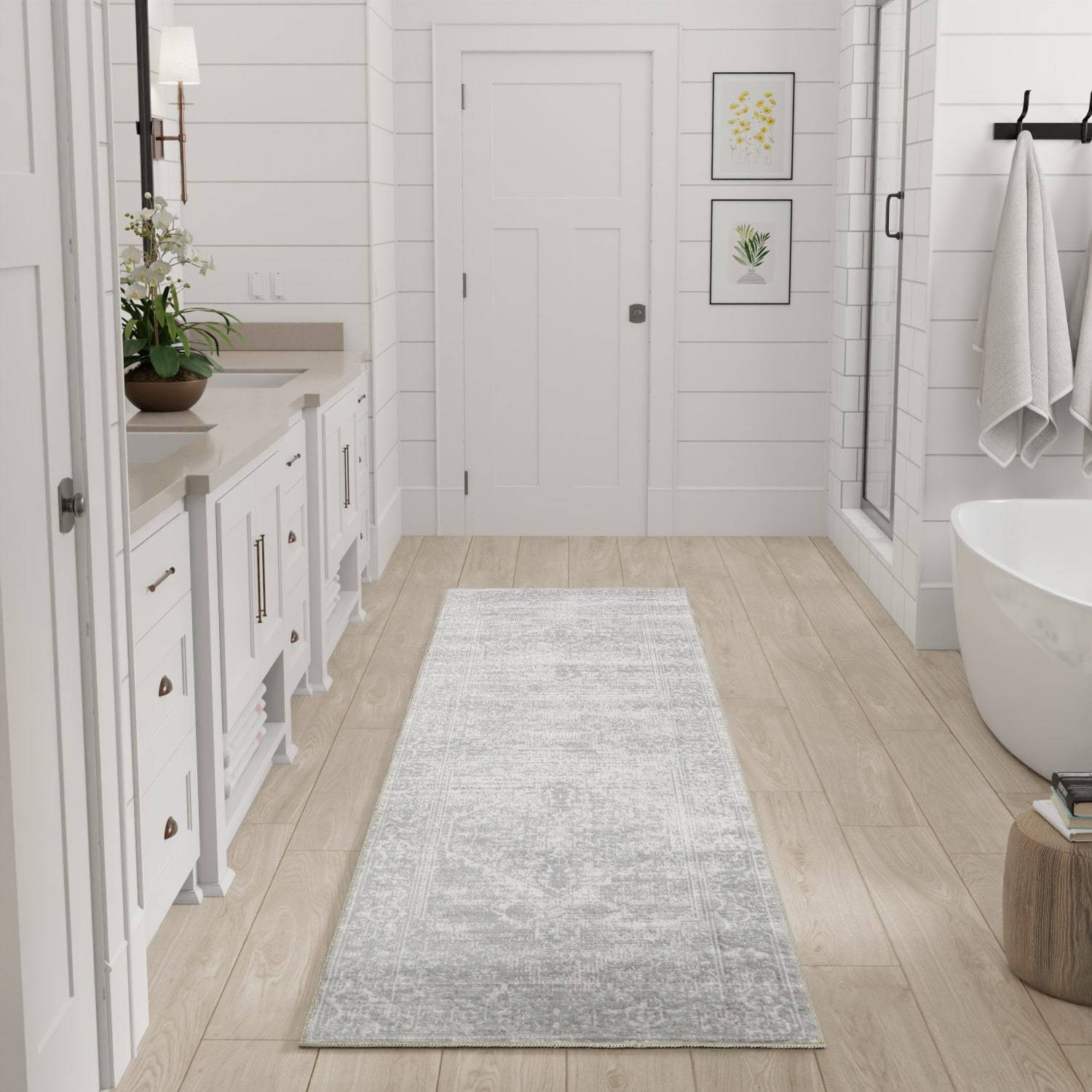 Nourison Loomed Polyester Light Rectangular Indoor Medallion Area Rug 2 x 6 ft Gray