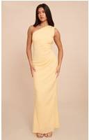 PrettyLittleThing Textured One Shoulder Ruched Maxi Dress - Lemon