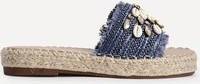Seaside Blue Raffia Shell Embellished Flat Slider - Navy