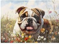 Warren Reed Bulldog In The Summer Meadow Multi One Size Chopping Board