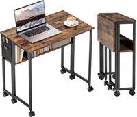 Homcom Foldable Computer on Wheels 80 cm Rustic Brown Writing Desk