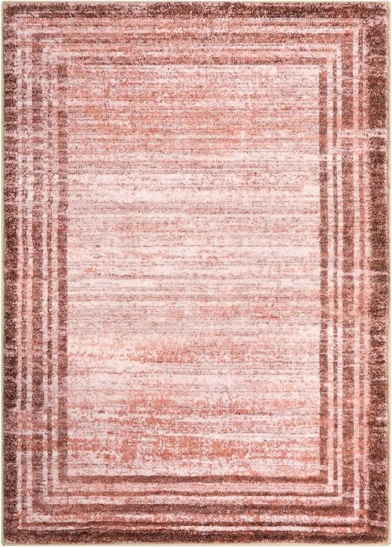 Lahome Red Loop Border Gradient Style Short Pile Velvet Rectangular Indoor Area Rug 2 x 6 ft Multicolor