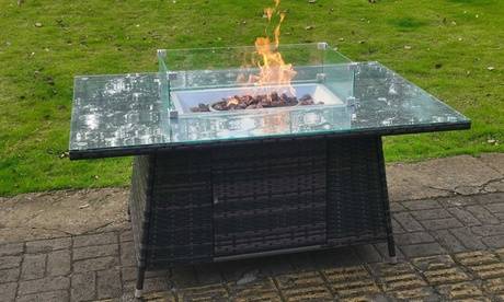 Patio set with fire pit Fimous Dark Grey Mixed Rattan Fire Pit Table Patio Dining Set