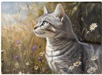 Warren Reed Silver Tabby Cat In A Spring Meadow Multi One Size Chopping Board 40cm