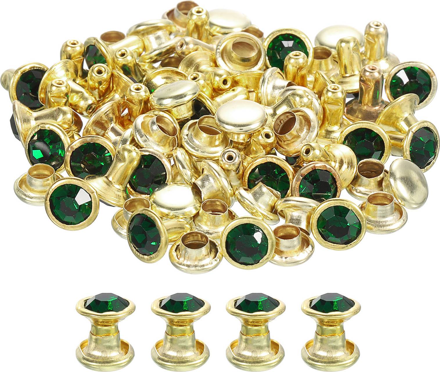 Uxcell 80 Pcs Green Rhinestone Crystal Rivets 6mm Gold Frame