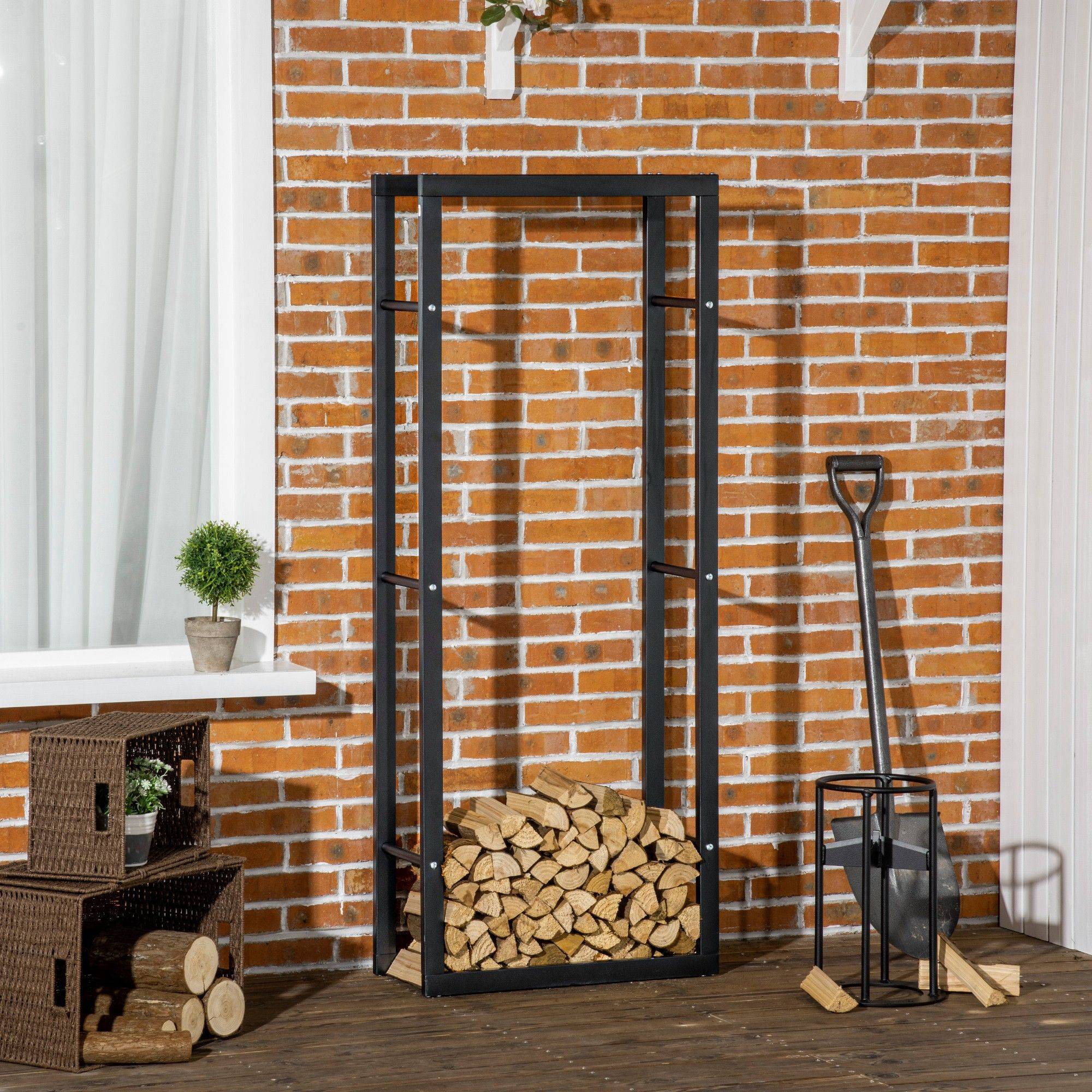 Homcom Metal Firewood Log Holder Tall Rack