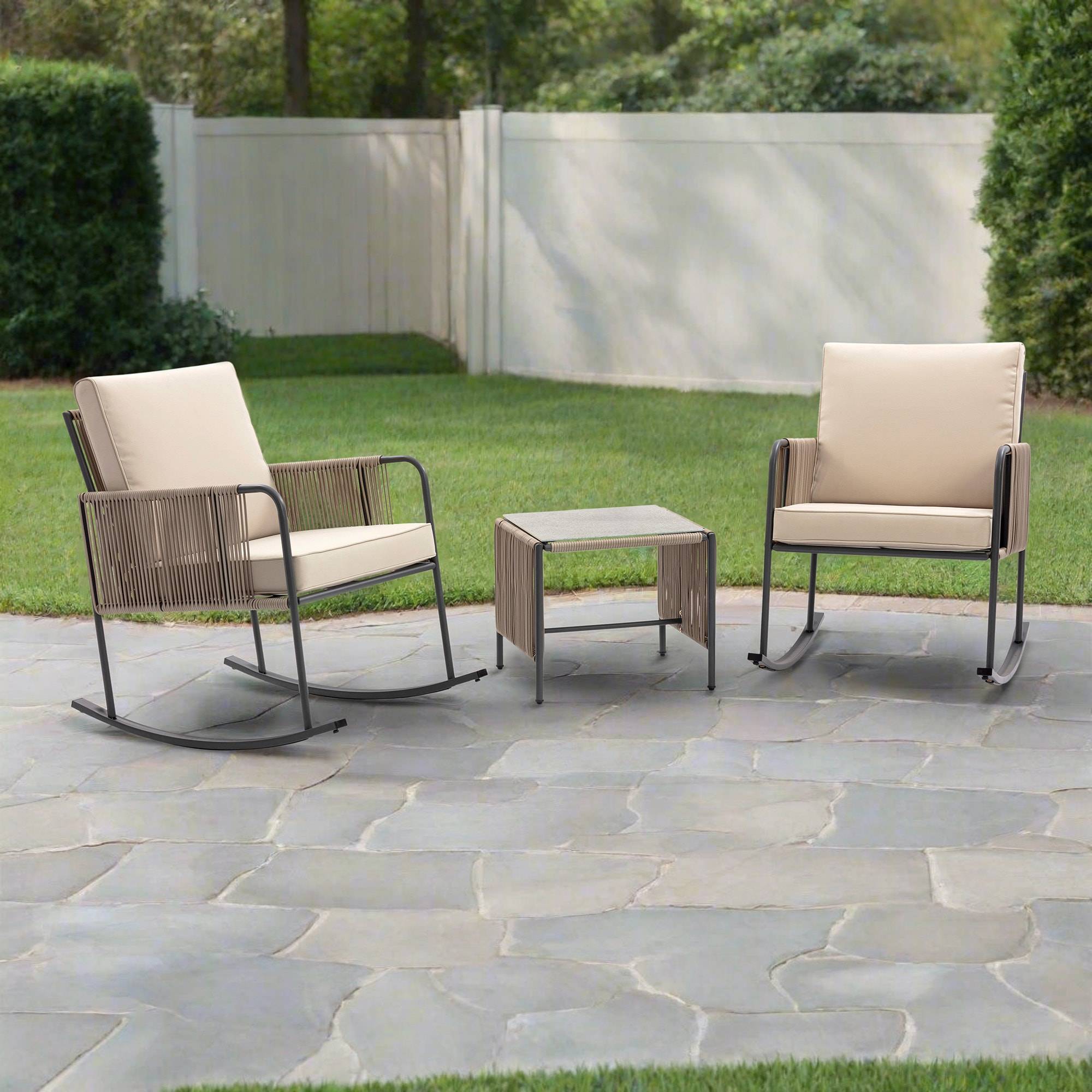Outdoor Garden Table Rocking Chair Set Beige