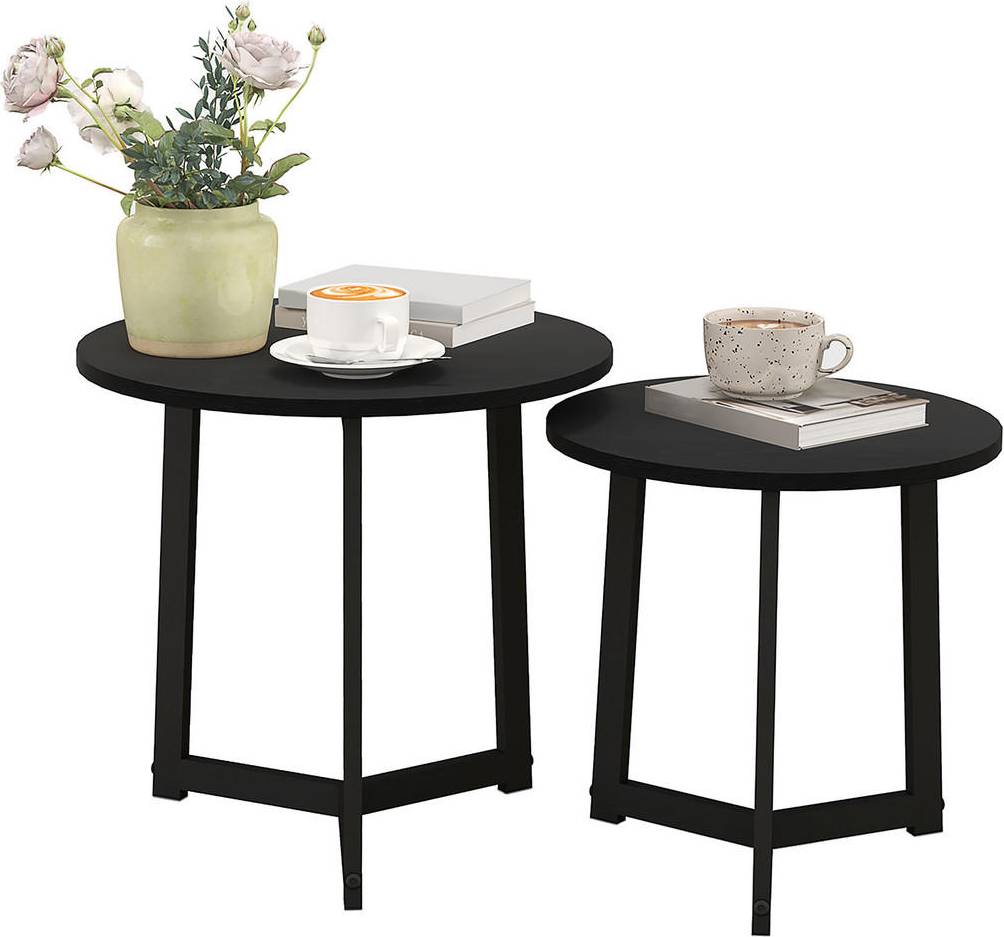 Homcom 2er Set Runder Beistelltisch Schwarz Couchtisch