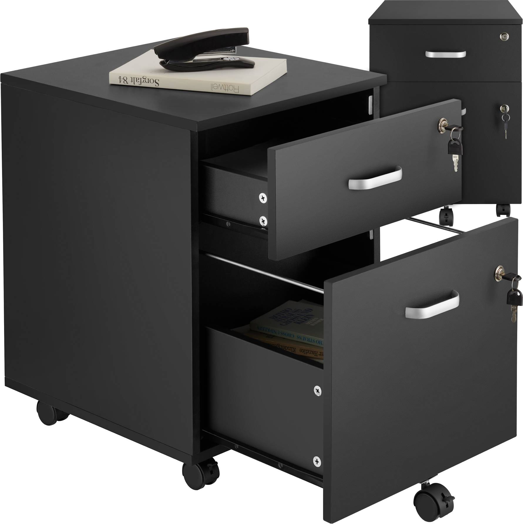 tectake Filing 2 Rolling Lockable Drawers Storage Cabinet