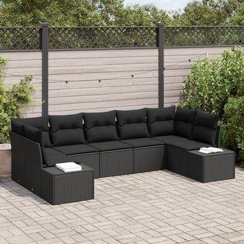 vidaXL 7-Delars Trädgårdsoffa Set Med Kuddar Svart Poly Rattan Modulsoffa