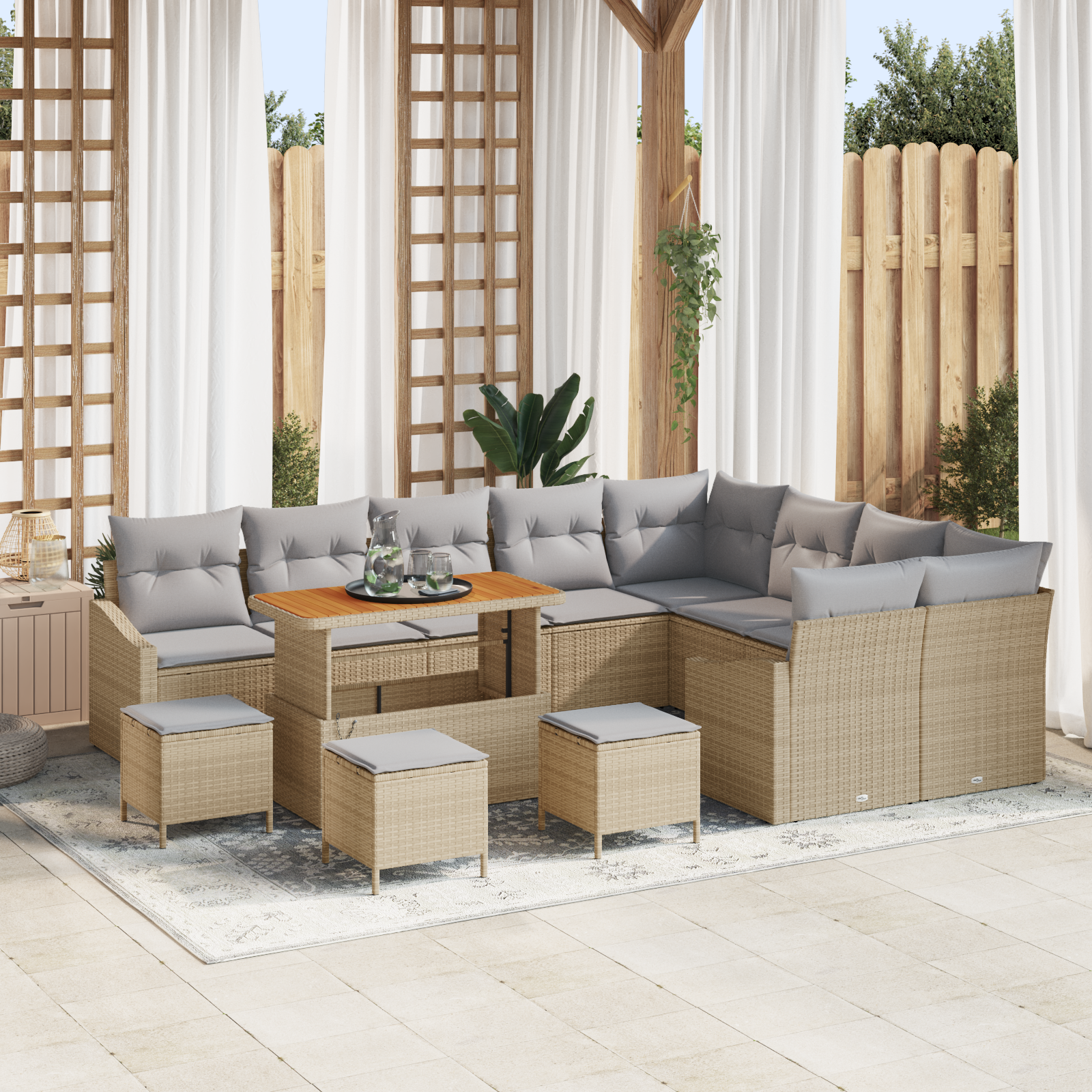 vidaXL 13-delars Trädgårdsoff Set Beige Poly Rattan Matgrupp