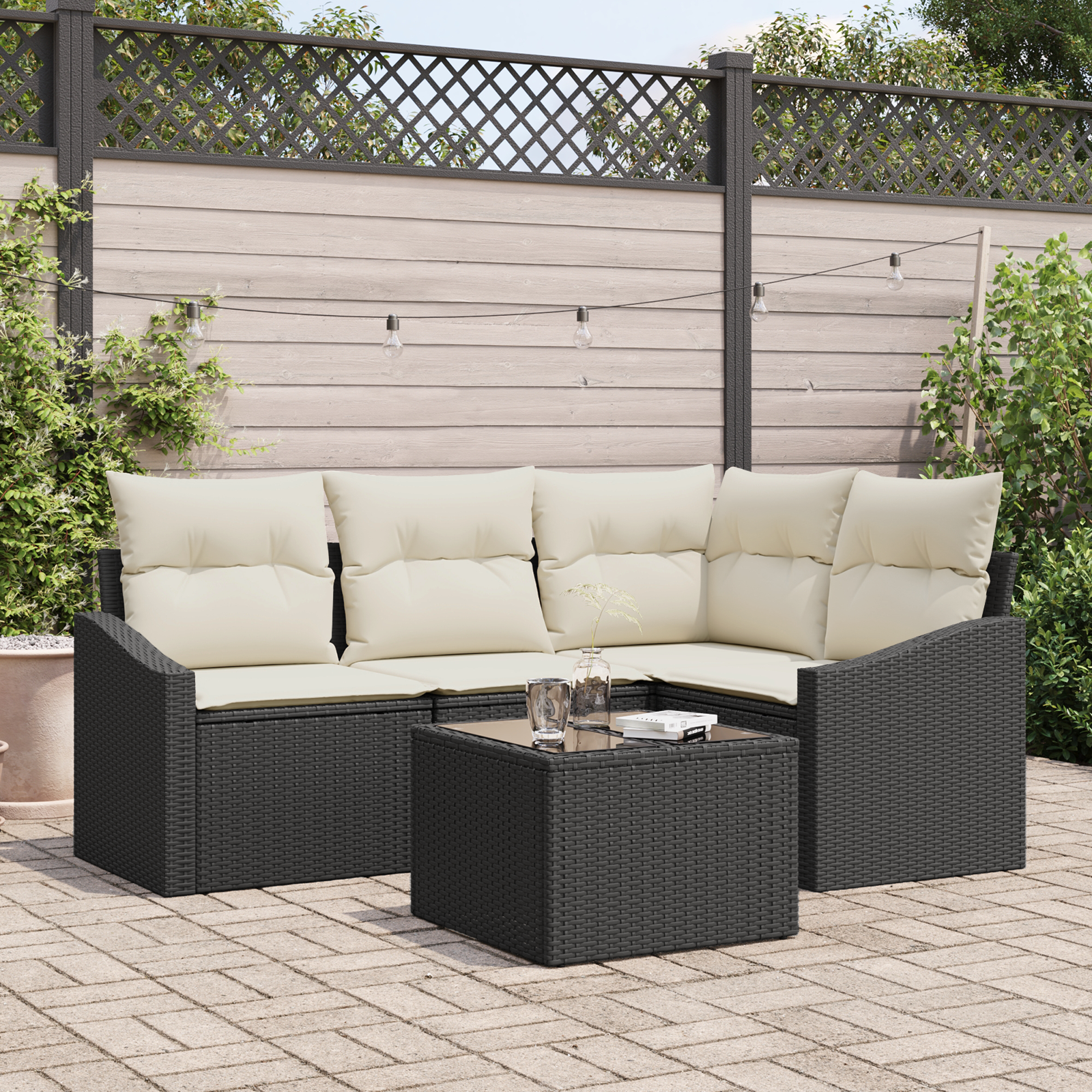 vidaXL 4 Delar Trädgårdsoffaset Med Kuddar Brun Poly Rattan Modulsoffa