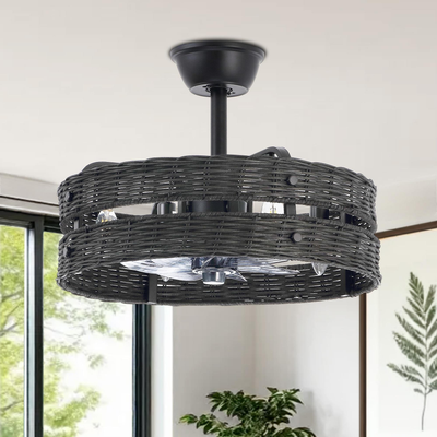Rattan ceiling fan GETLEDEL 18.5 Rattan Caged Ceiling Fan Light Kit