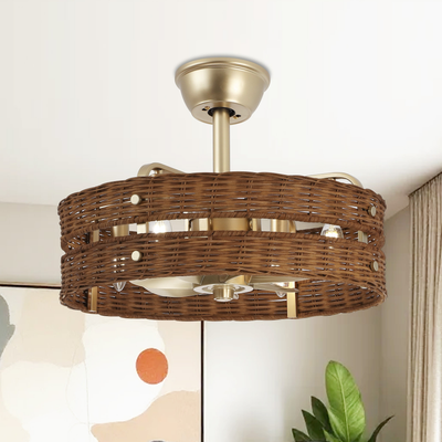 Rattan ceiling fan GETLEDEL 18.5 Rattan Caged Ceiling Fan Walnut