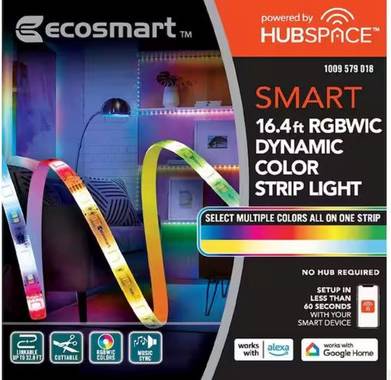 Smart led light strip EcoSmart Smart RGBWIC Color Changing LED 16.4 ft Light Strip