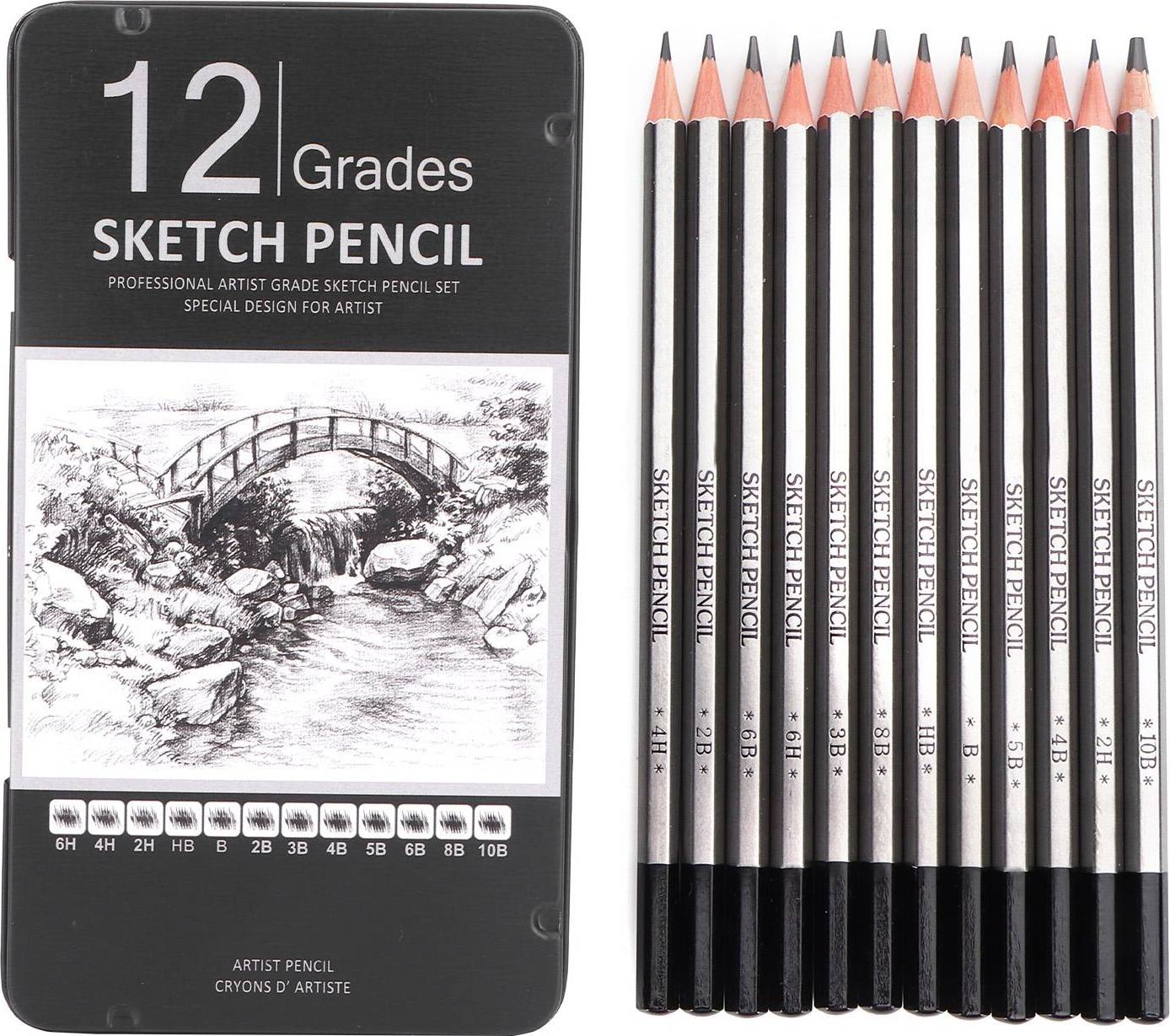 Goolrc 12Pcs Graphite Pencil Set with Box