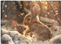 Warren Reed Winter Woodland Rabbits Multi One Size Chopping Board 40cm
