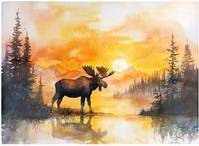 Warren Reed Watercolour Moose At Sunset Multi One Size Chopping Board 40cm
