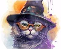 Warren Reed Splashart Cat In A Witches Hat Purple Chopping Board