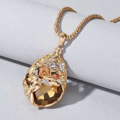 Shein Rhinestone Waterdrop Charm Necklace