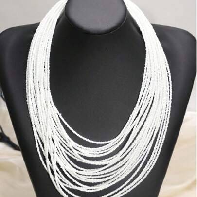 Shein Exaggerated Multi-Layer Rice Pearl Necklace