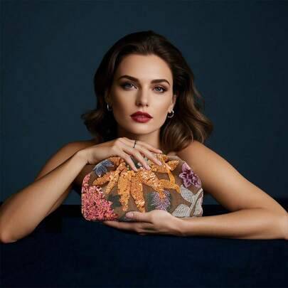 Shein Colorful PVC Sequin Floral Pattern Base Mesh - Cloud