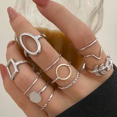 Shein Geometric Leaf Knuckle Rings Set - Minimalist Design