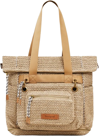 Desigual Large Voyager Raffia Backpack - White