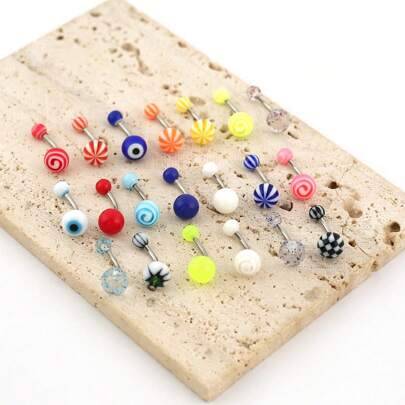 Shein Random Color Glittering Acrylic Belly Button Rings Set