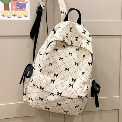 Shein Cute Color Block Bow Pleated Backpack - Back To