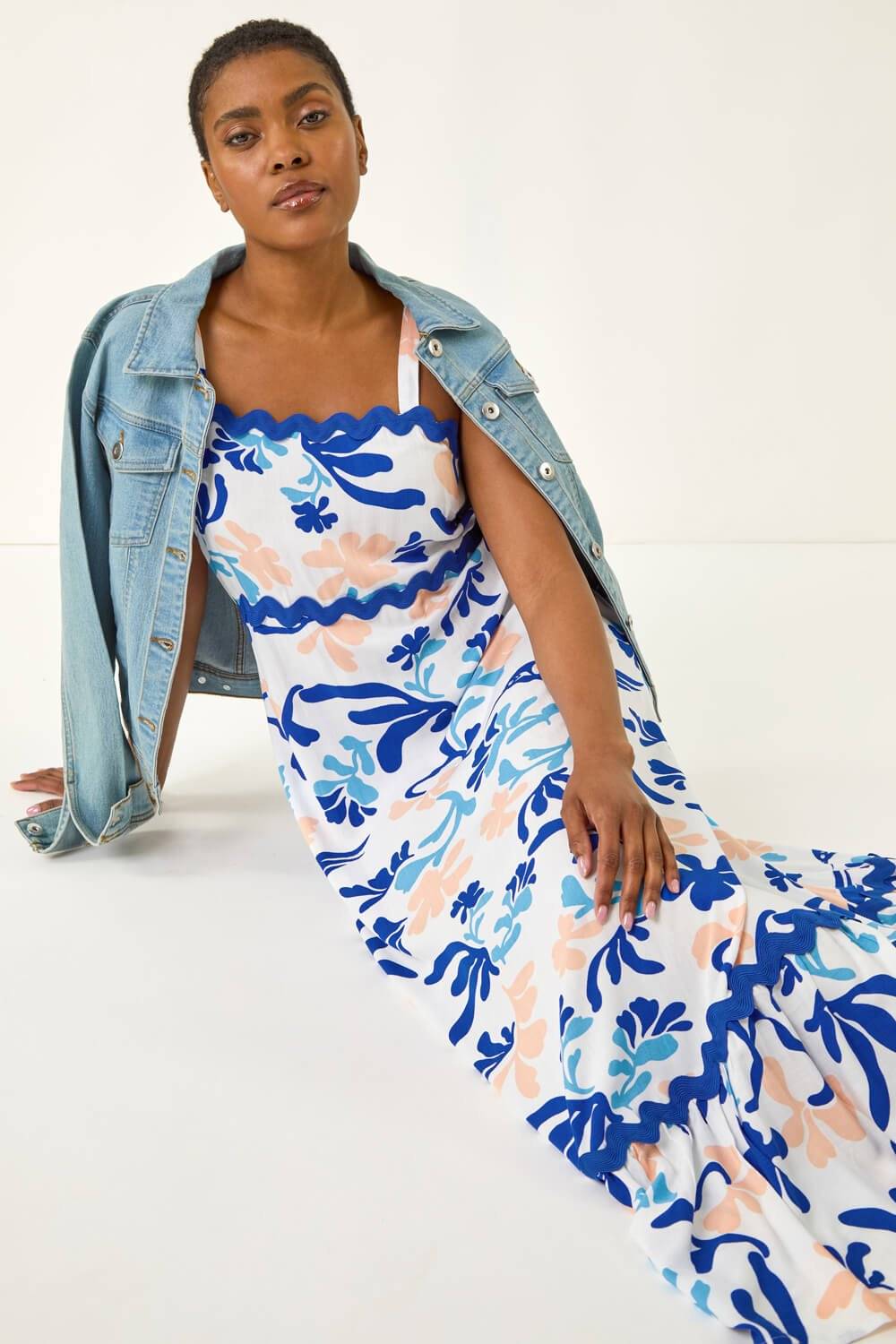 Roman Abstract Ric Rac Maxi Dress - Blue