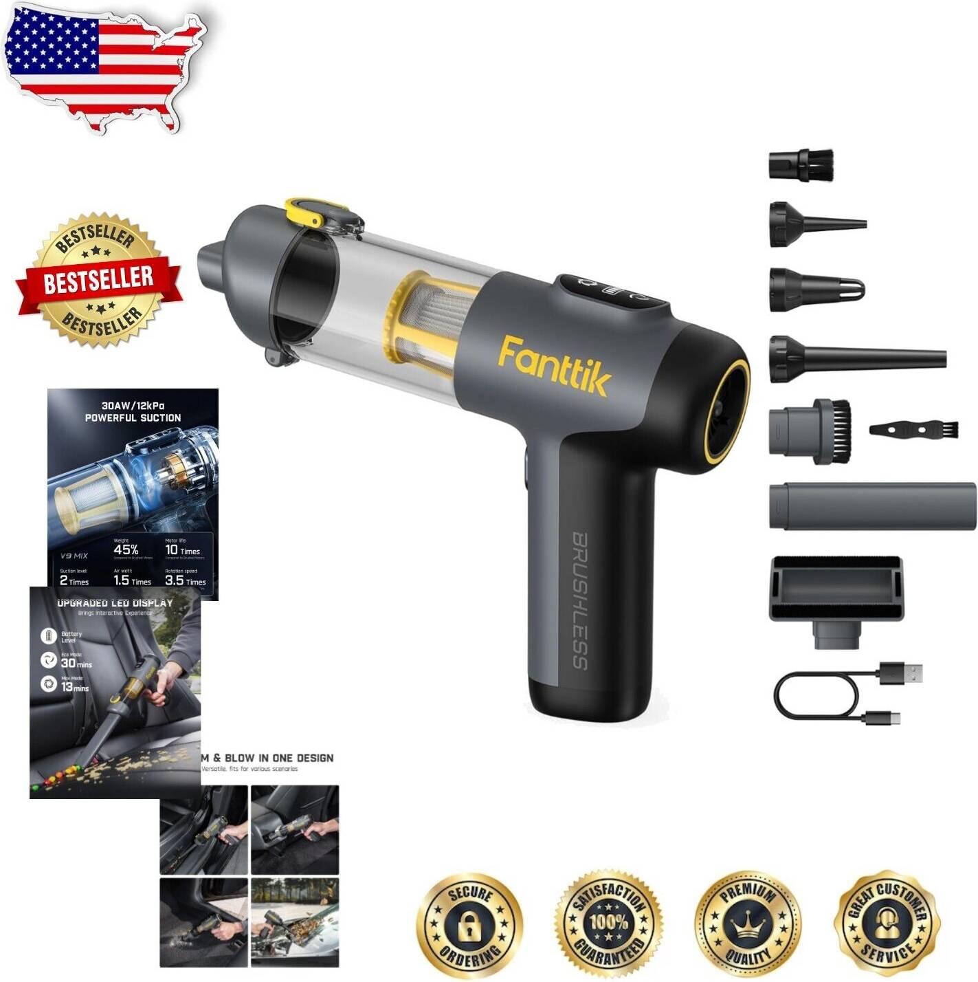 Compact Handheld Car Vacuum Smart LCD