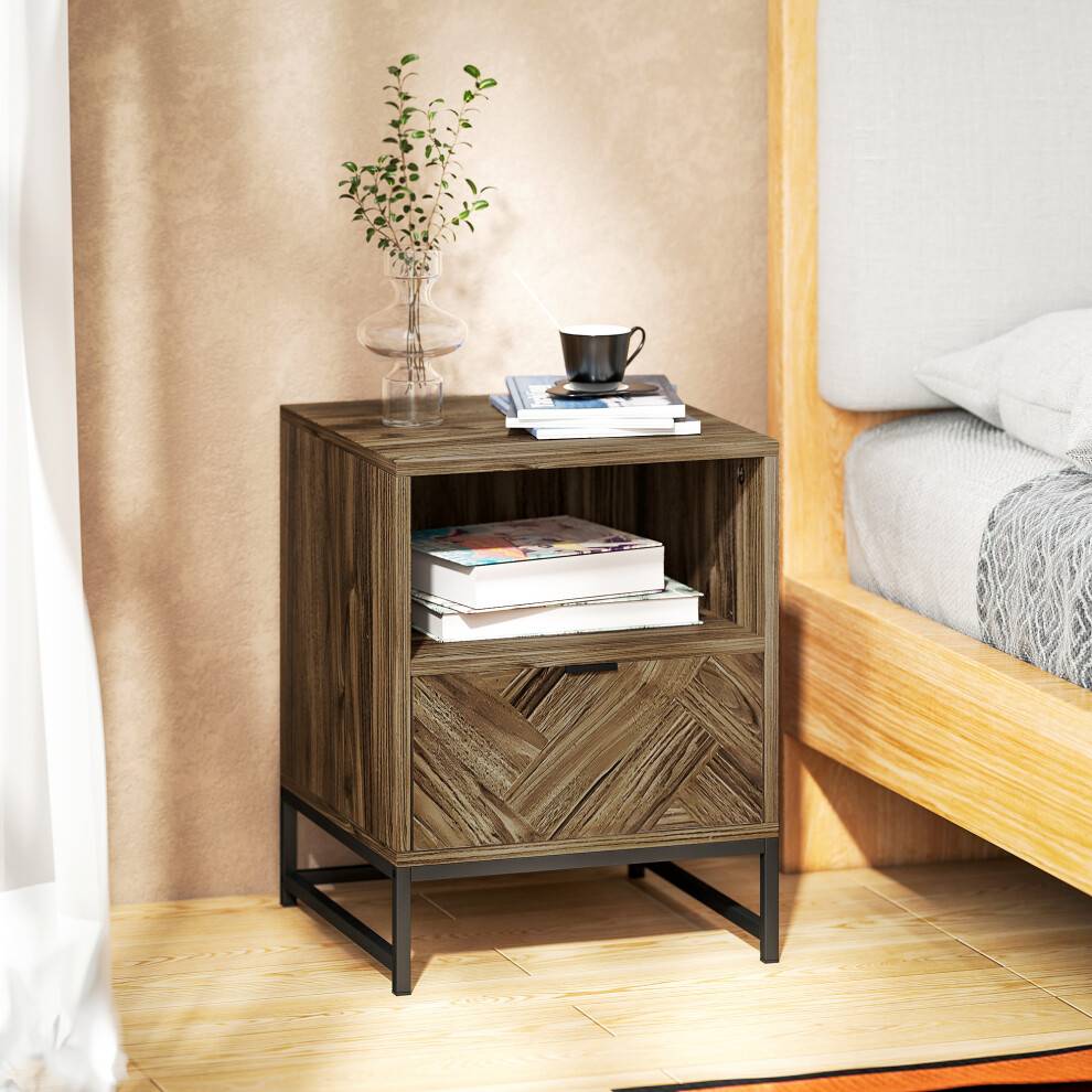 Homcom Sofa Side Brown Bedside Table
