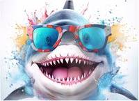Warren Reed Splashart Shark In Glasses Multi One Size Chopping Board 40cm